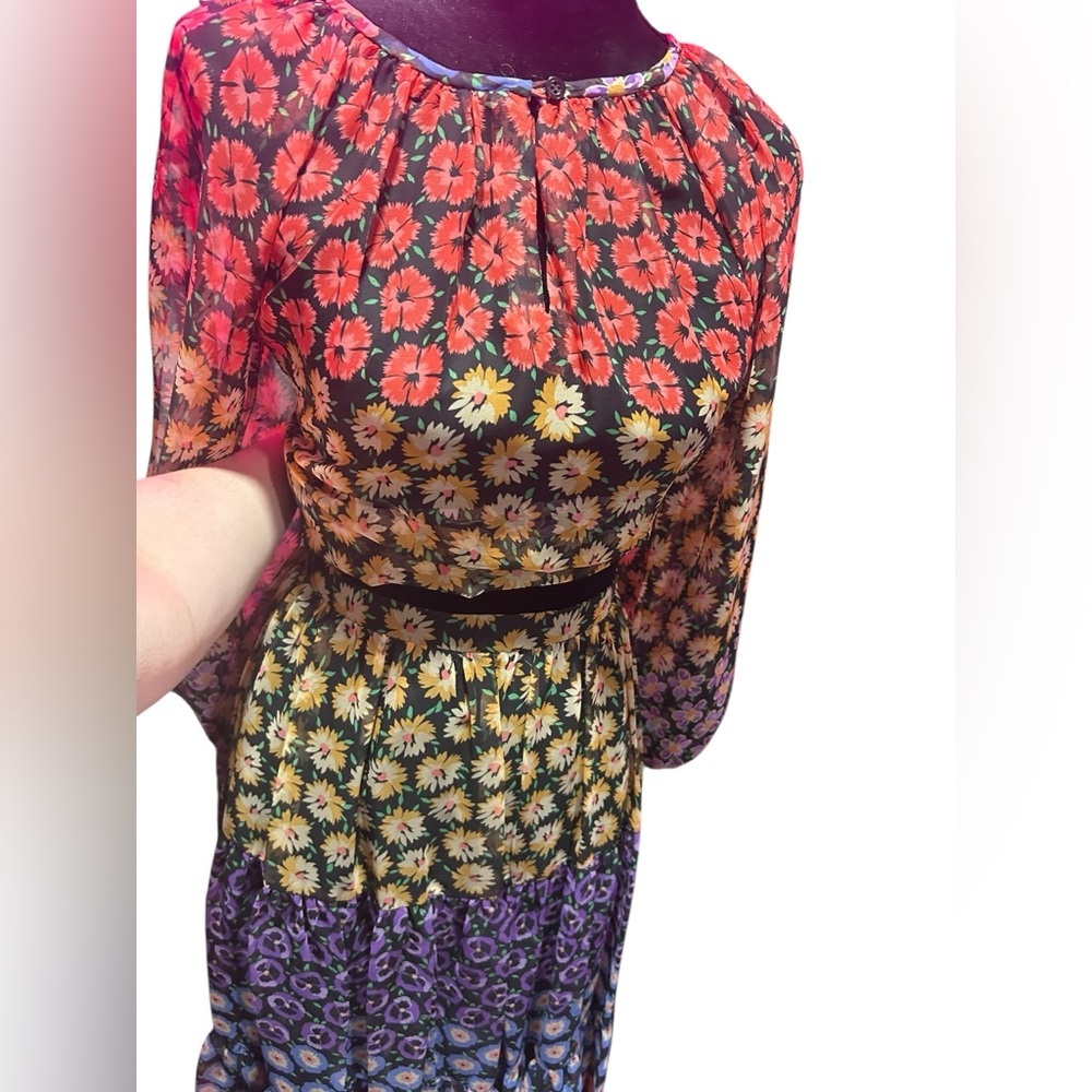 Vintage Helene Sidel bohemian Floral Multicolor 2 pc skirt and top set Sz S - Picture 3 of 4